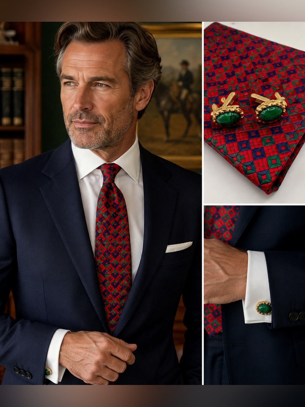 Enrico Venturi Italian Silk Tie & Vintage HICKOK Canada Cufflinks Set